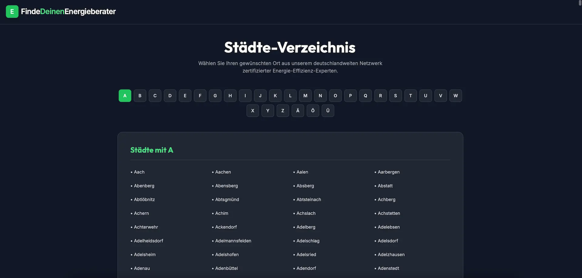 FDE Städteverzeichnis Detail SEO